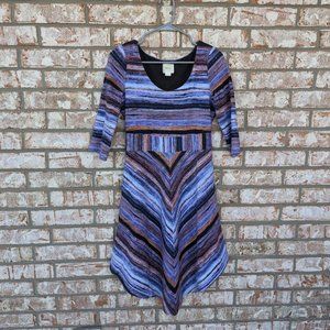 Maeve Multicolor Multicolored Stripe Dress 3/4 Sleeves Small S Anthropologie